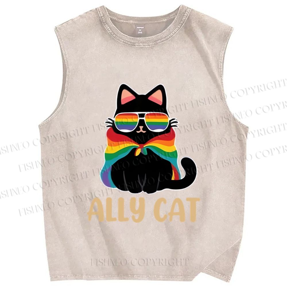 Unisex Pride Ally Cat Printed Washed Tank Top