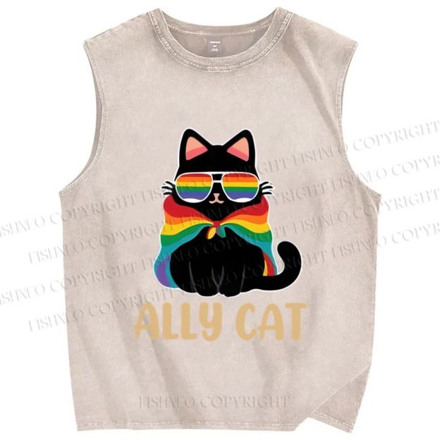 Unisex Pride Ally Cat Printed Washed Tank Top