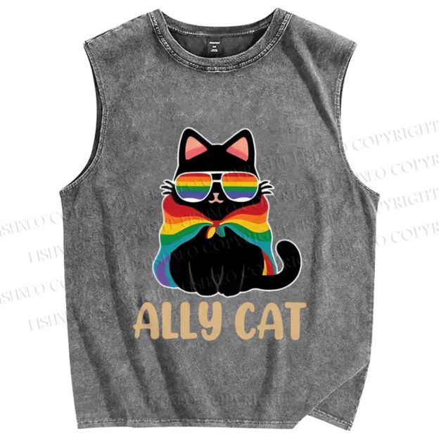 Unisex Pride Ally Cat Printed Washed Tank Top