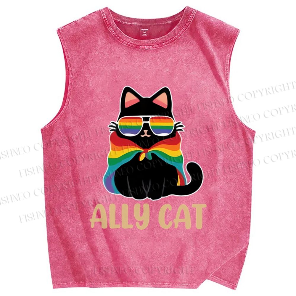 Unisex Pride Ally Cat Printed Washed Tank Top