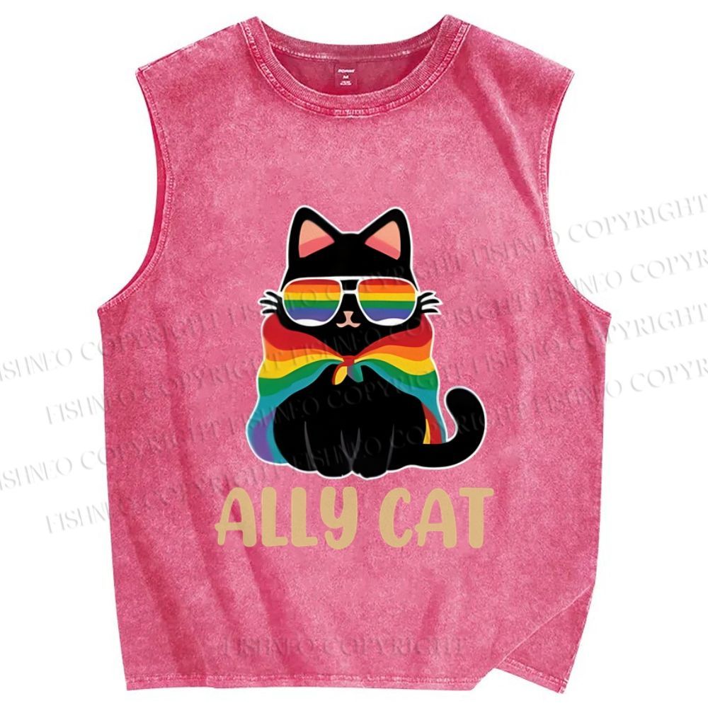 Unisex Pride Ally Cat Printed Washed Tank Top