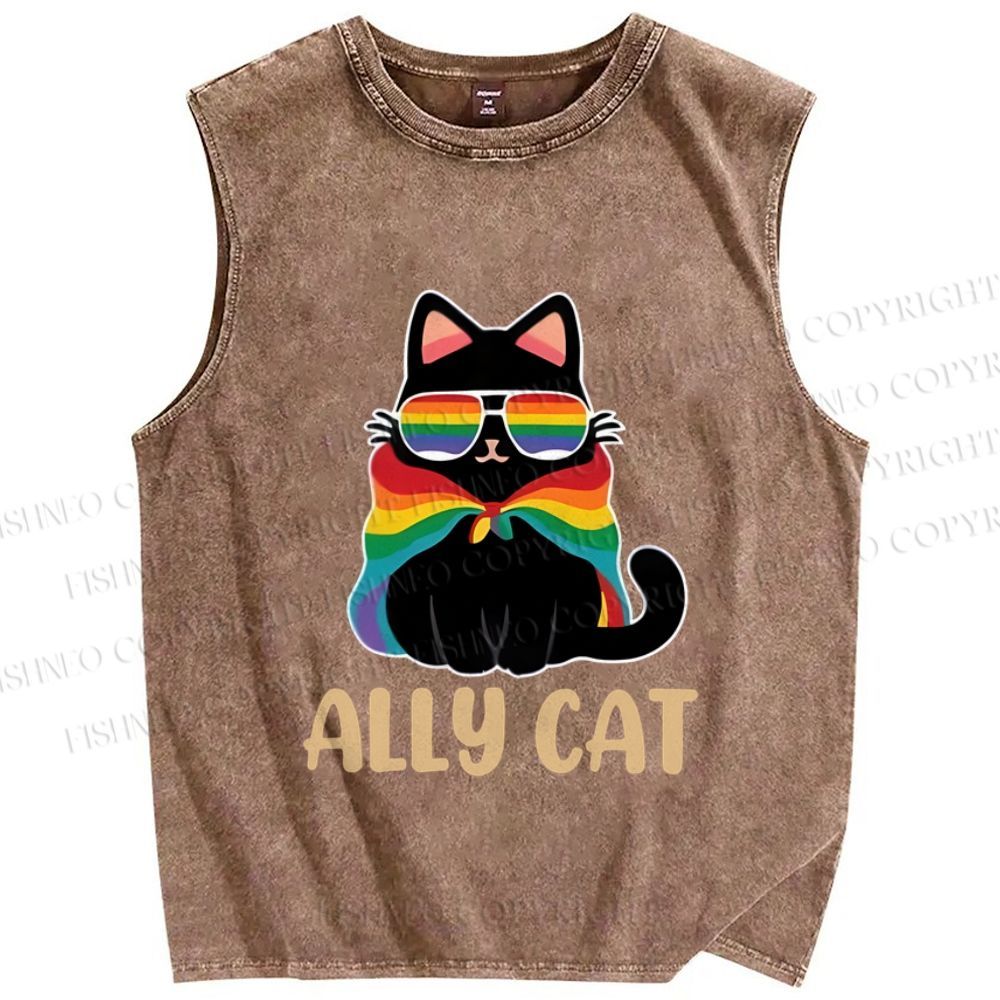 Unisex Pride Ally Cat Printed Washed Tank Top