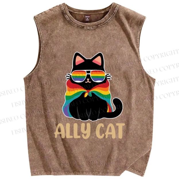 Unisex Pride Ally Cat Printed Washed Tank Top