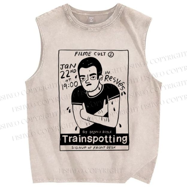 Unisex Trainsppotting Graffiti Printed Washed Tank Top