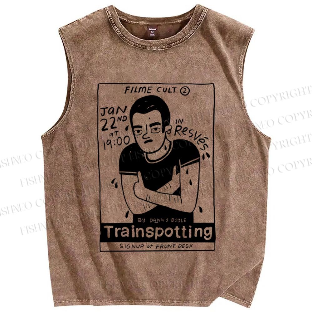 Unisex Trainsppotting Graffiti Printed Washed Tank Top