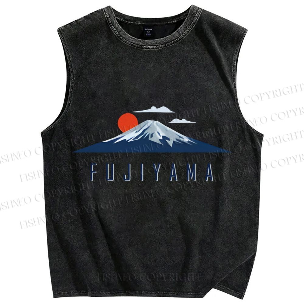 Unisex Japanese Art Mount Fuji Printed Washed Tank Top