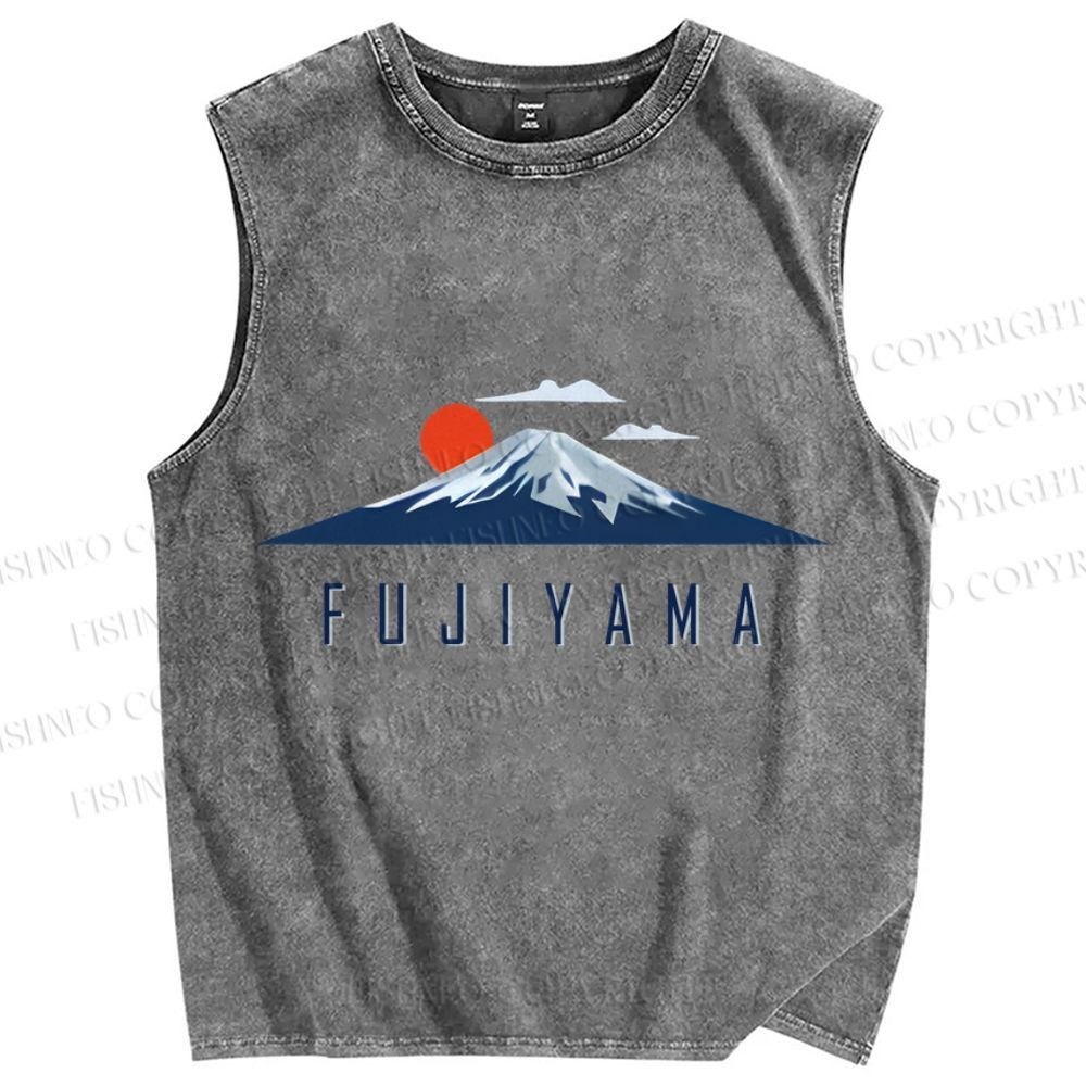 Unisex Japanese Art Mount Fuji Printed Washed Tank Top