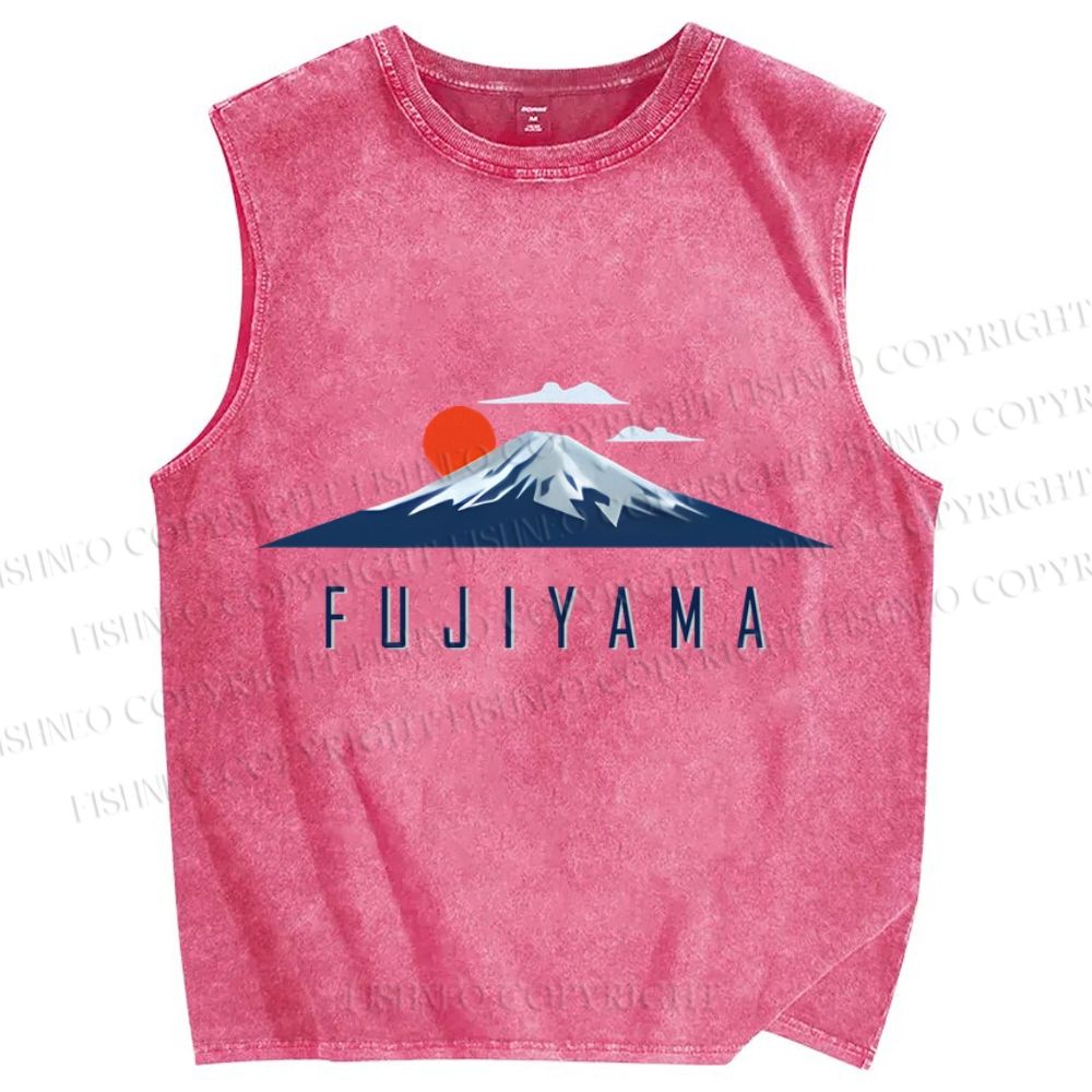 Unisex Japanese Art Mount Fuji Printed Washed Tank Top