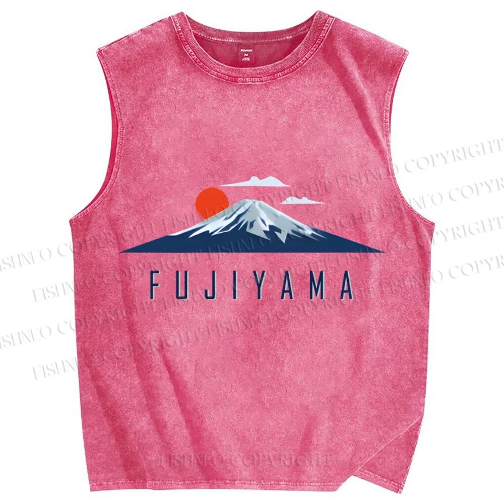 Unisex Japanese Art Mount Fuji Printed Washed Tank Top