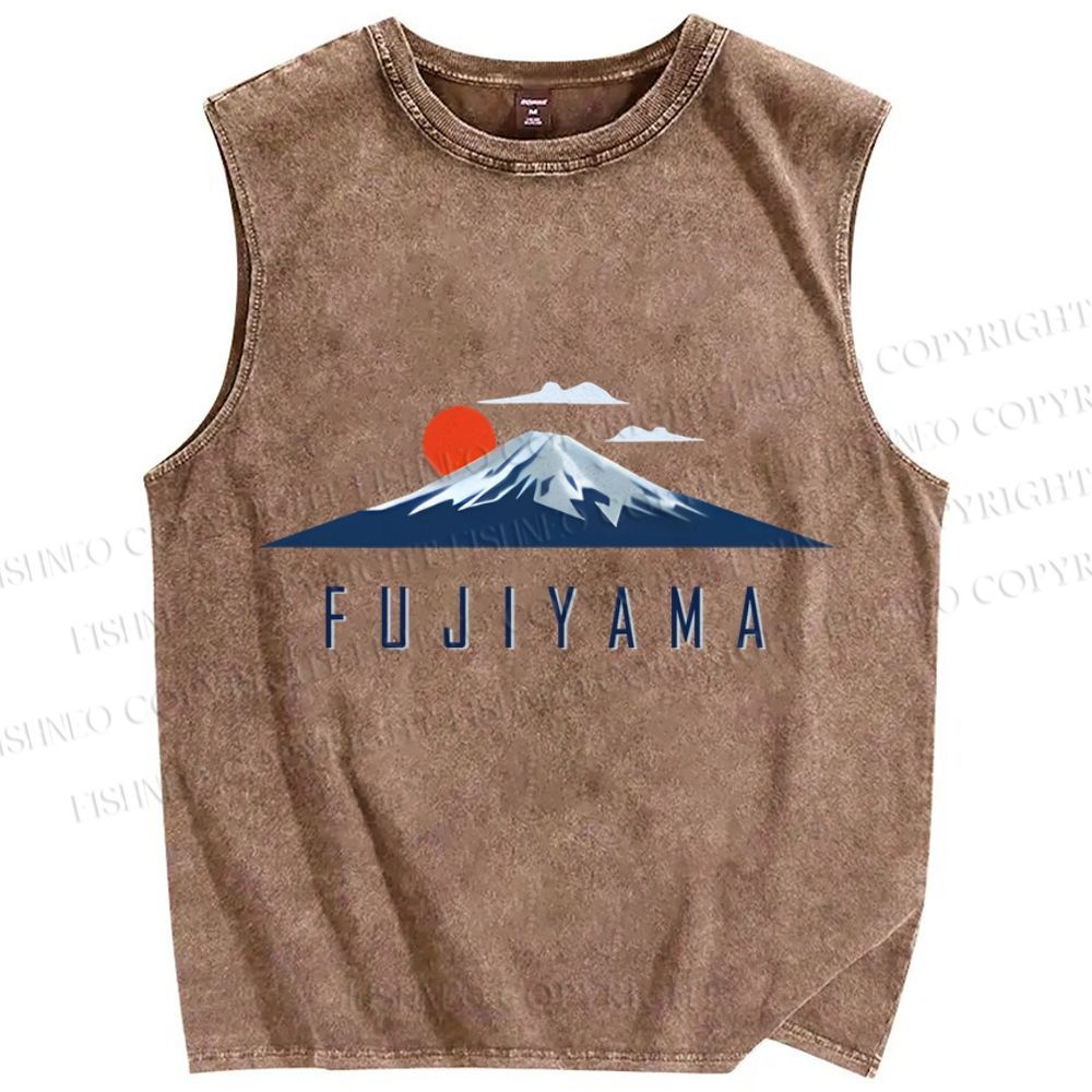 Unisex Japanese Art Mount Fuji Printed Washed Tank Top