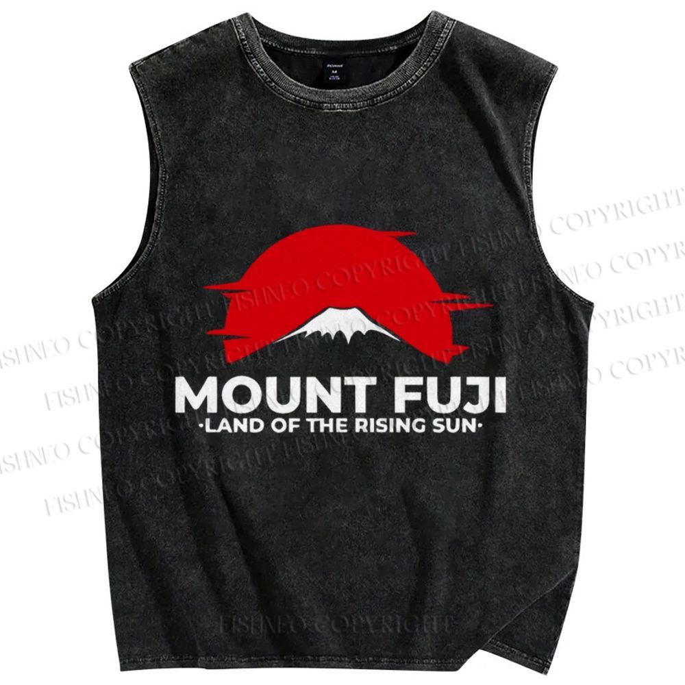 Unisex Vintage Japanese Art Mount Fuji Printed Washed Tank Top