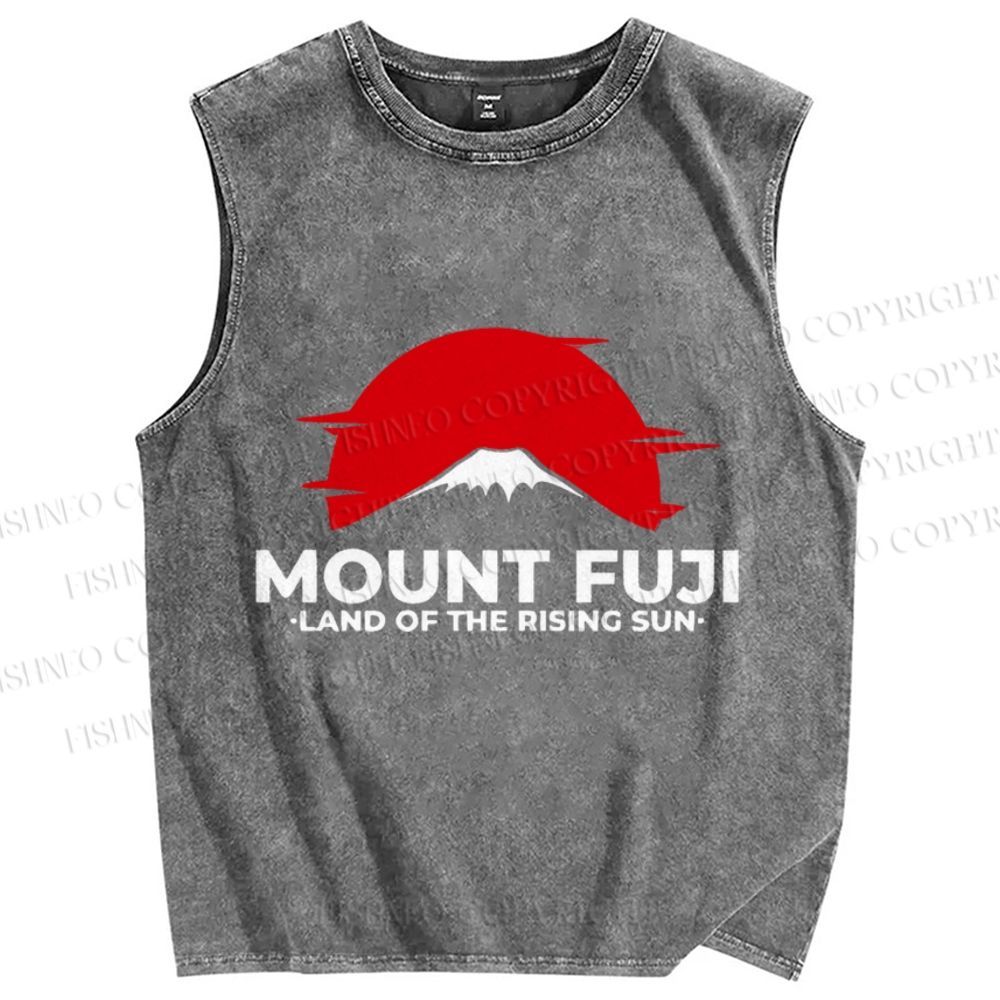 Unisex Vintage Japanese Art Mount Fuji Printed Washed Tank Top