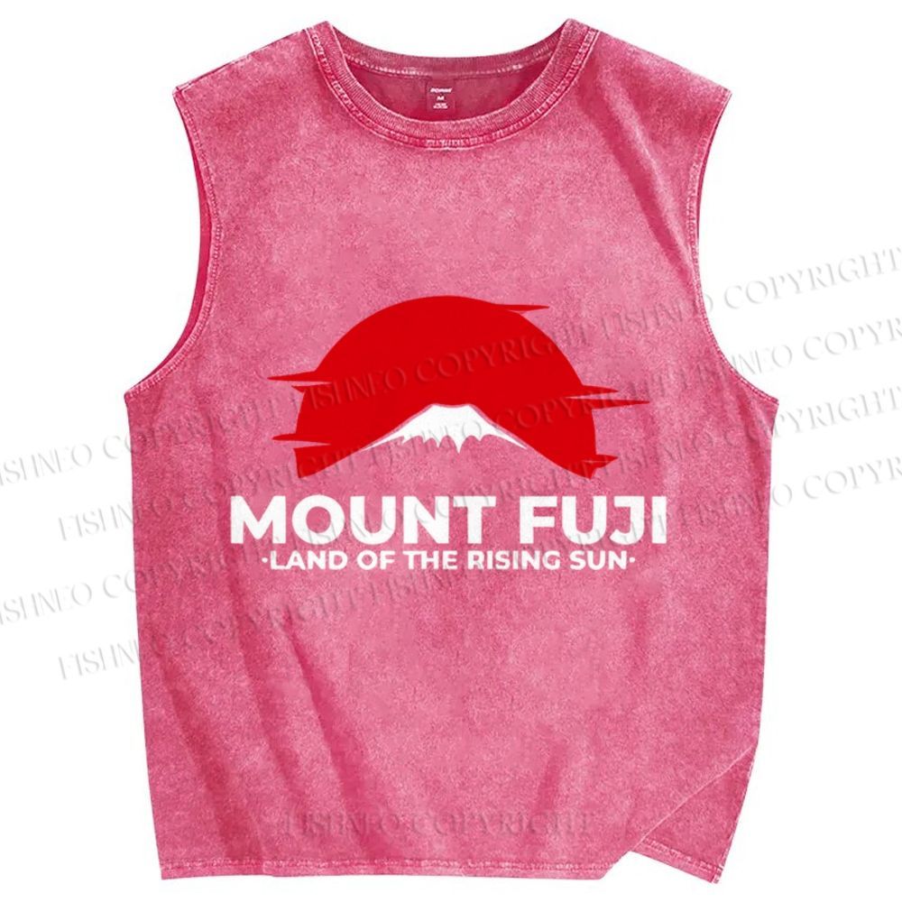 Unisex Vintage Japanese Art Mount Fuji Printed Washed Tank Top