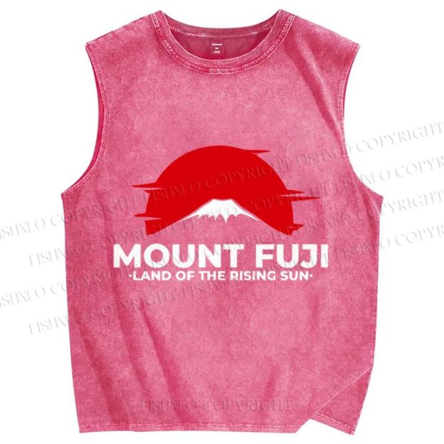 Unisex Vintage Japanese Art Mount Fuji Printed Washed Tank Top