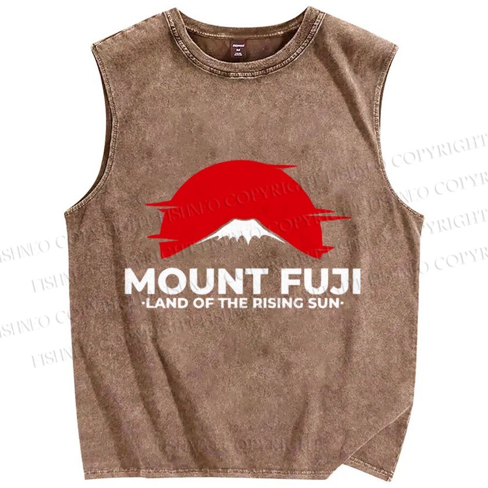 Unisex Vintage Japanese Art Mount Fuji Printed Washed Tank Top