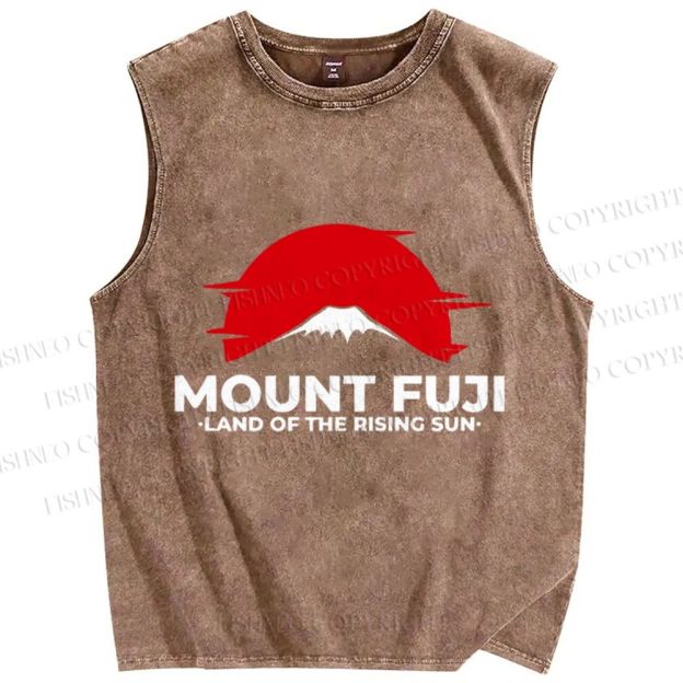 Unisex Vintage Japanese Art Mount Fuji Printed Washed Tank Top