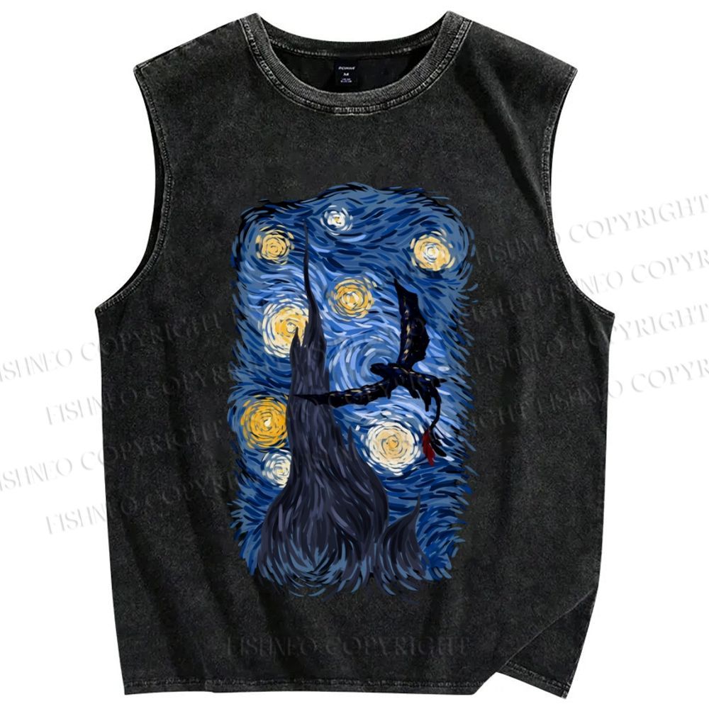 Unisex How to Train Your Dragon Van Gogh Printed Washed Tank Top