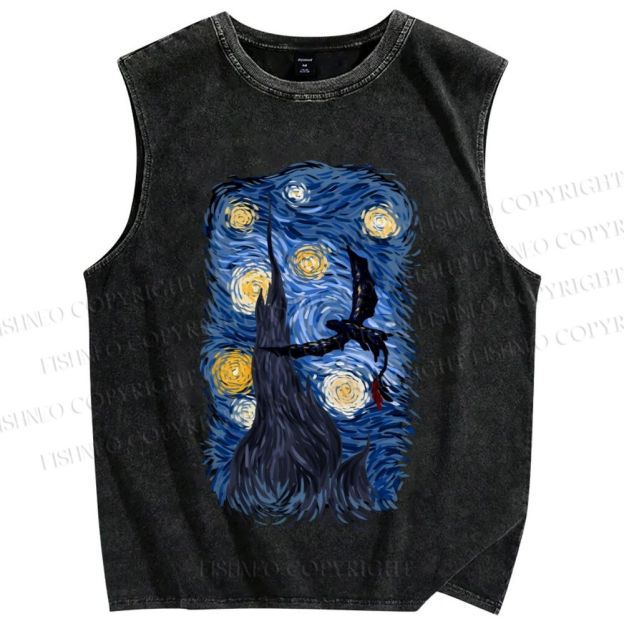 Unisex How to Train Your Dragon Van Gogh Printed Washed Tank Top