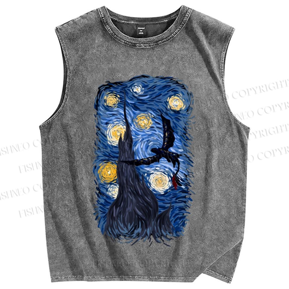 Unisex How to Train Your Dragon Van Gogh Printed Washed Tank Top