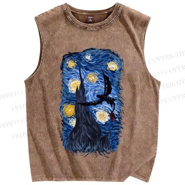 Unisex How to Train Your Dragon Van Gogh Printed Washed Tank Top