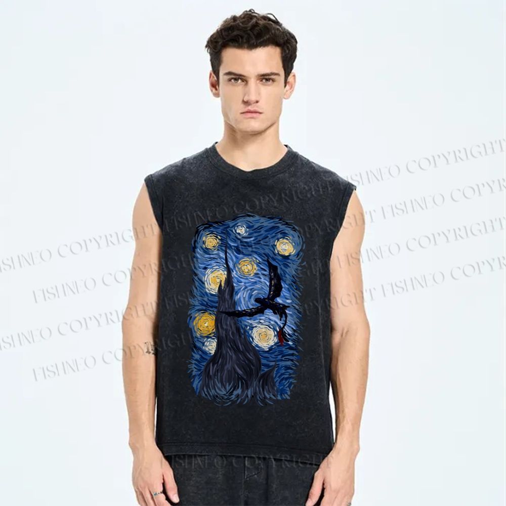 Unisex How to Train Your Dragon Van Gogh Printed Washed Tank Top