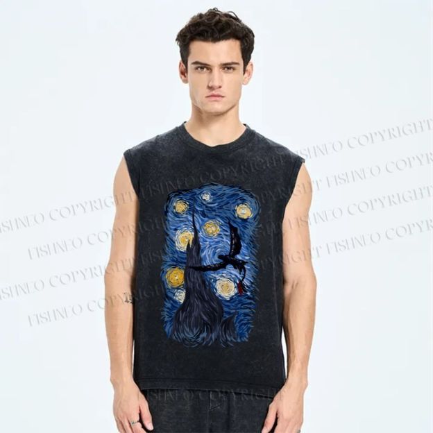 Unisex How to Train Your Dragon Van Gogh Printed Washed Tank Top