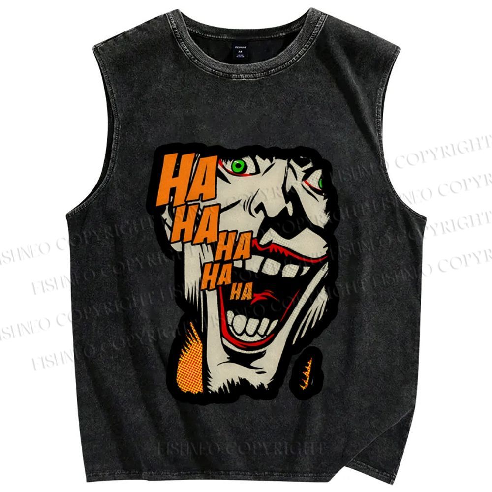 Unisex Vintage Joker Printed Washed Tank Top