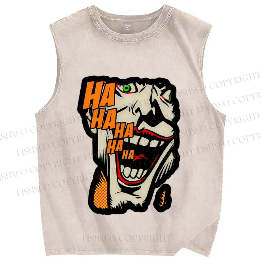 Unisex Vintage Joker Printed Washed Tank Top