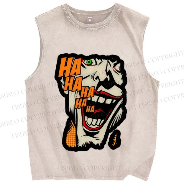 Unisex Vintage Joker Printed Washed Tank Top