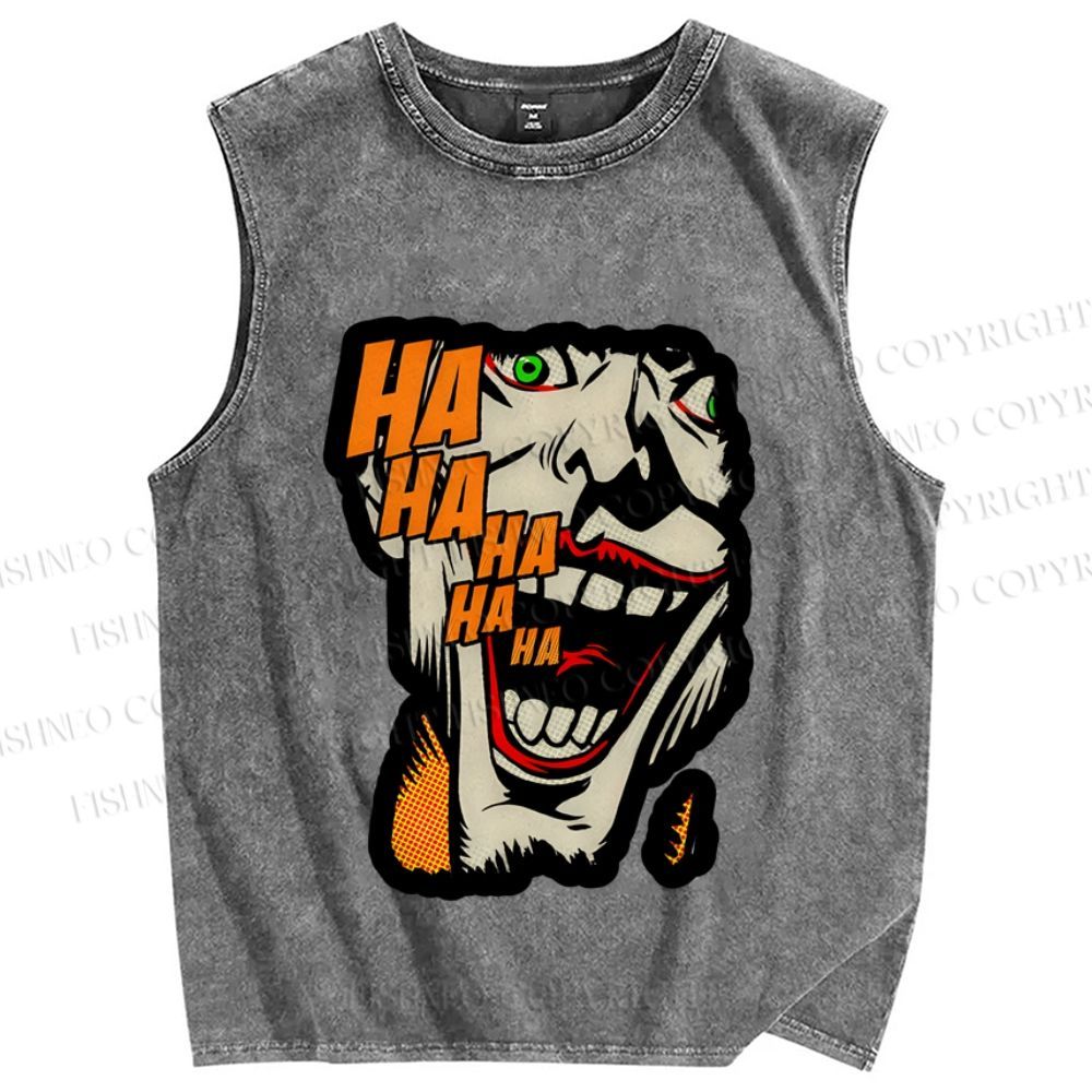 Unisex Vintage Joker Printed Washed Tank Top