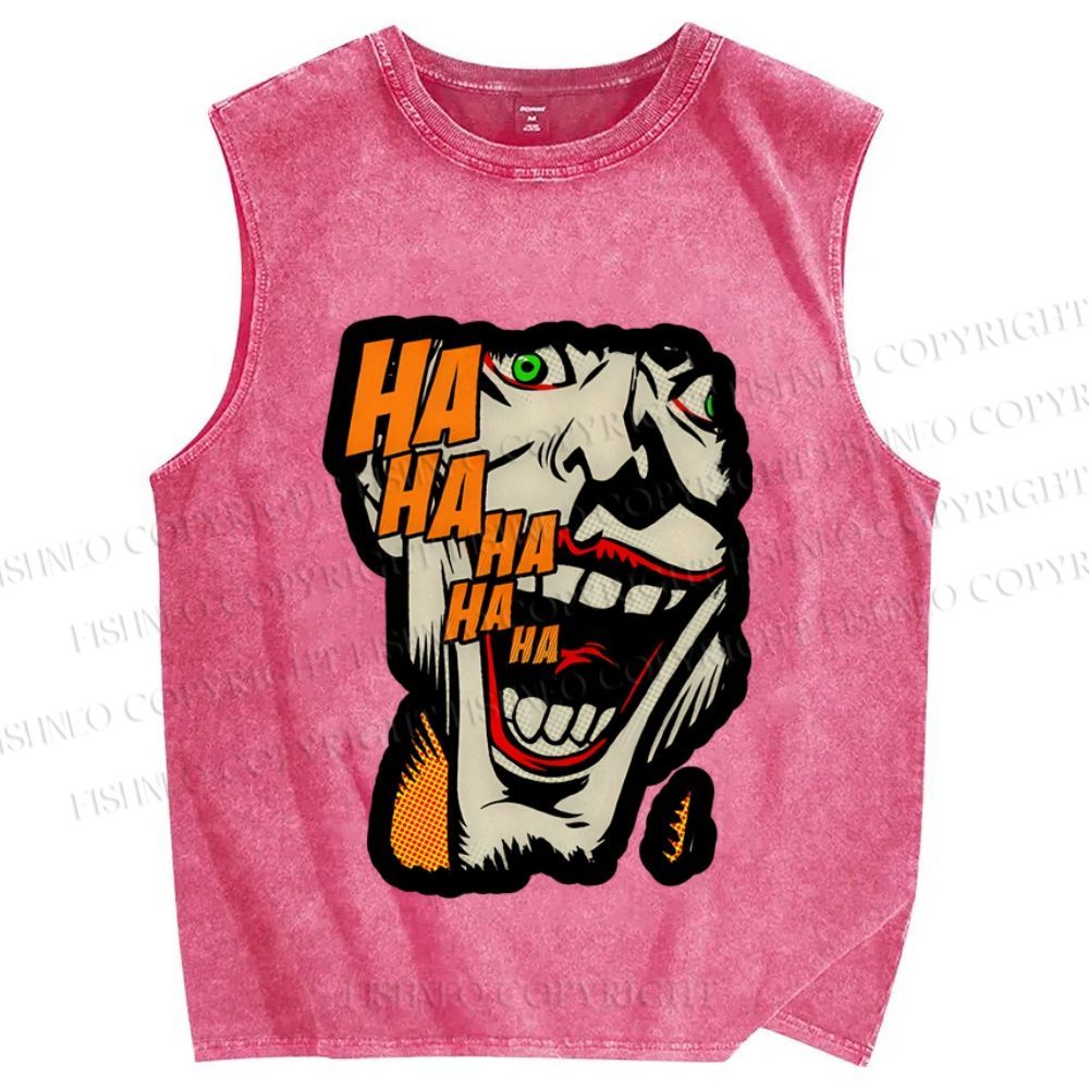 Unisex Vintage Joker Printed Washed Tank Top