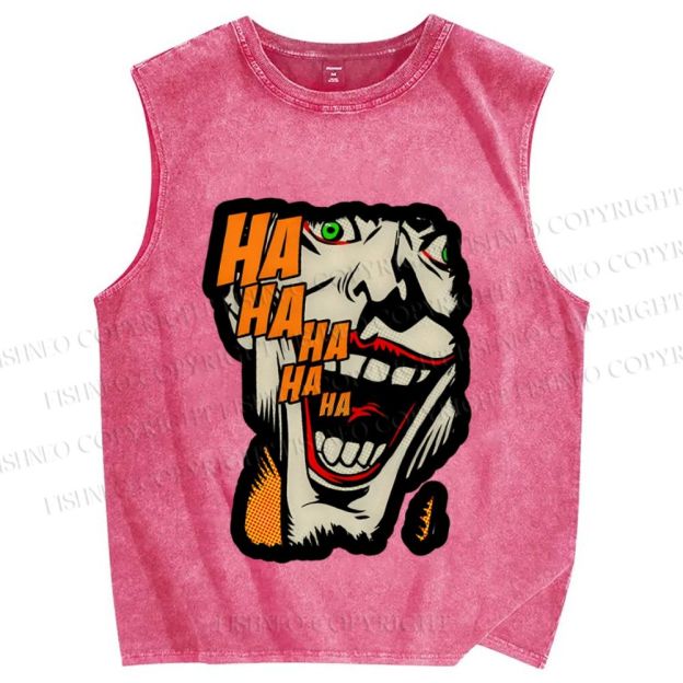 Unisex Vintage Joker Printed Washed Tank Top