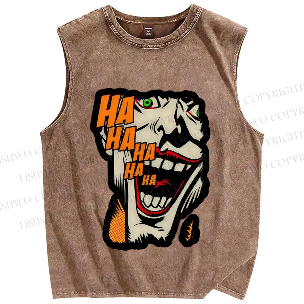 Unisex Vintage Joker Printed Washed Tank Top