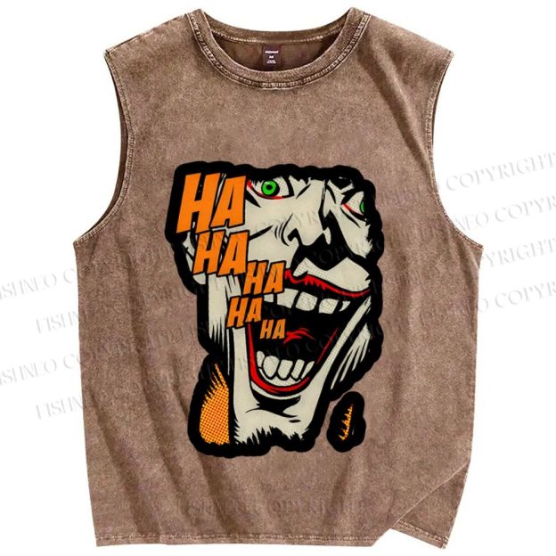 Unisex Vintage Joker Printed Washed Tank Top