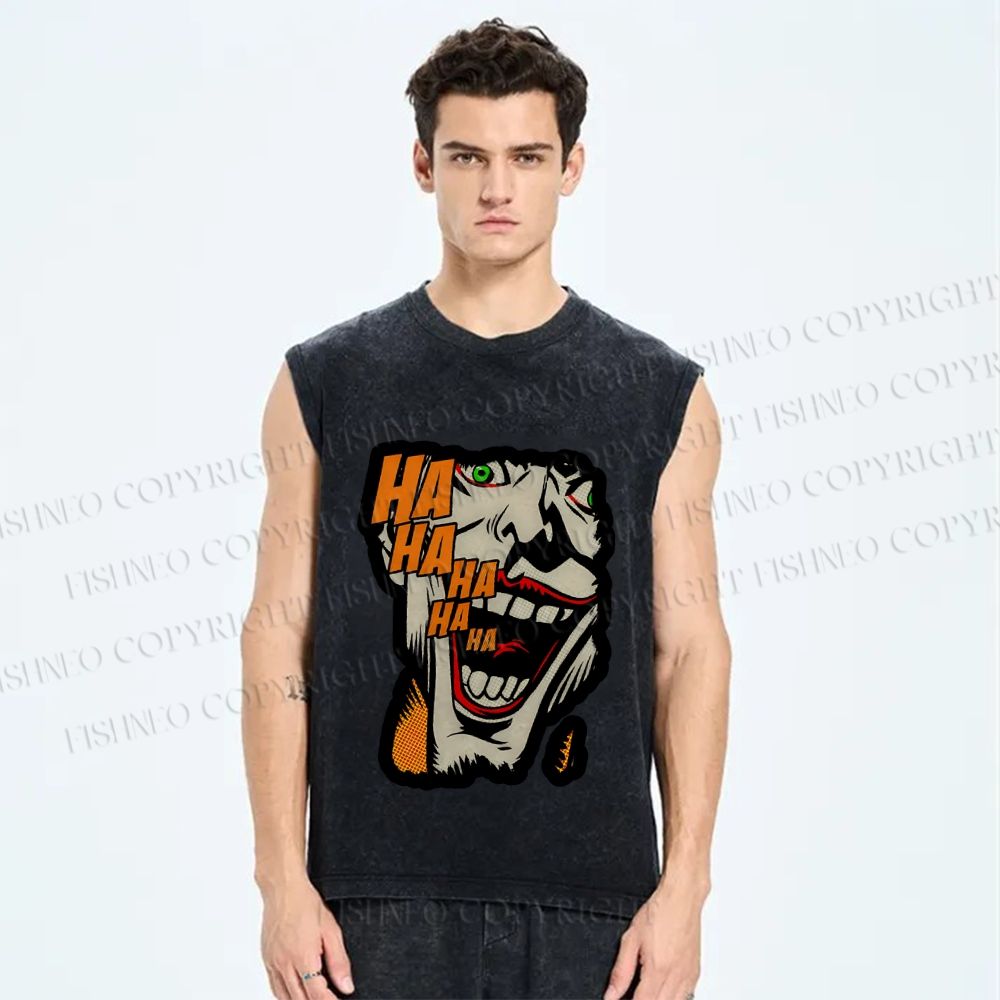 Unisex Vintage Joker Printed Washed Tank Top