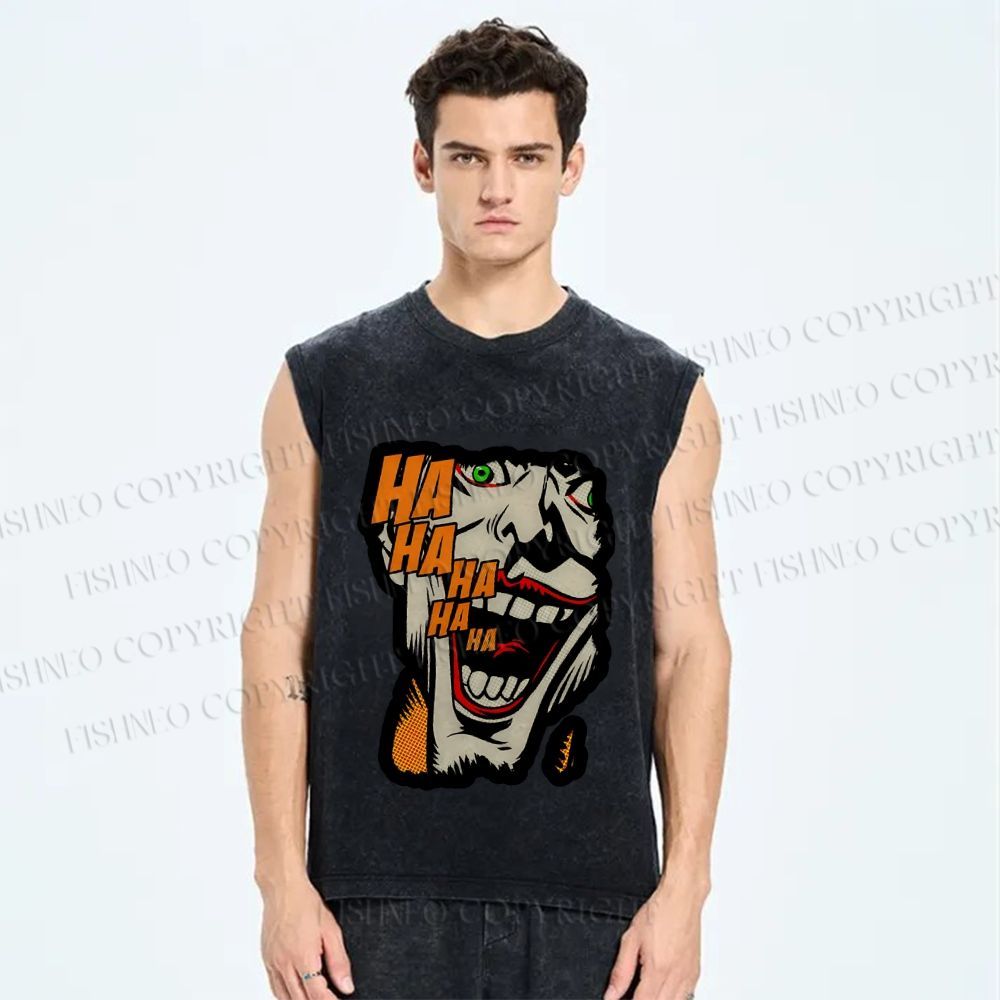 Unisex Vintage Joker Printed Washed Tank Top