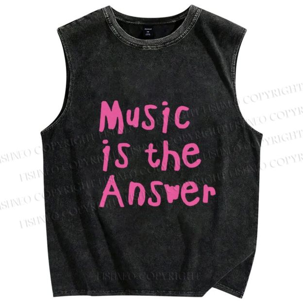 Unisex Music Is the Answer Printed Washed Tank Top