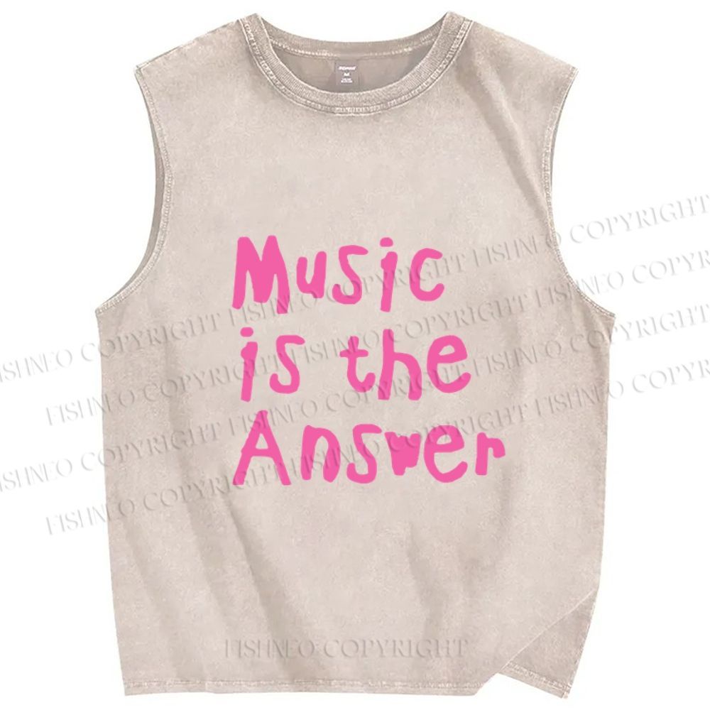 Unisex Music Is the Answer Printed Washed Tank Top