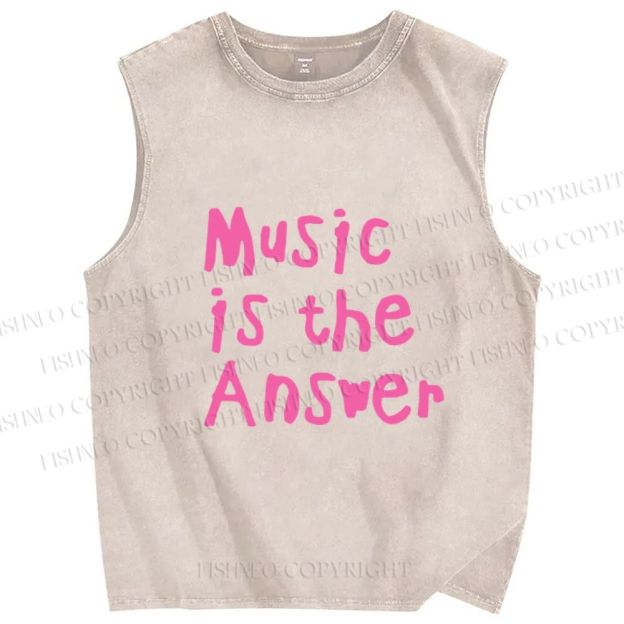 Unisex Music Is the Answer Printed Washed Tank Top