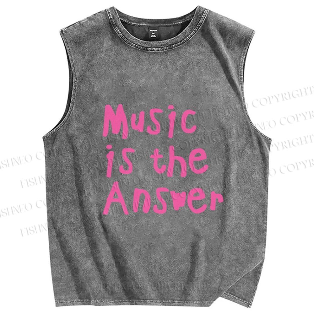 Unisex Music Is the Answer Printed Washed Tank Top