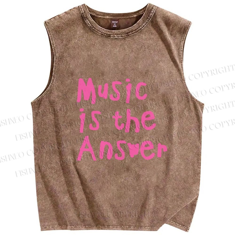 Unisex Music Is the Answer Printed Washed Tank Top