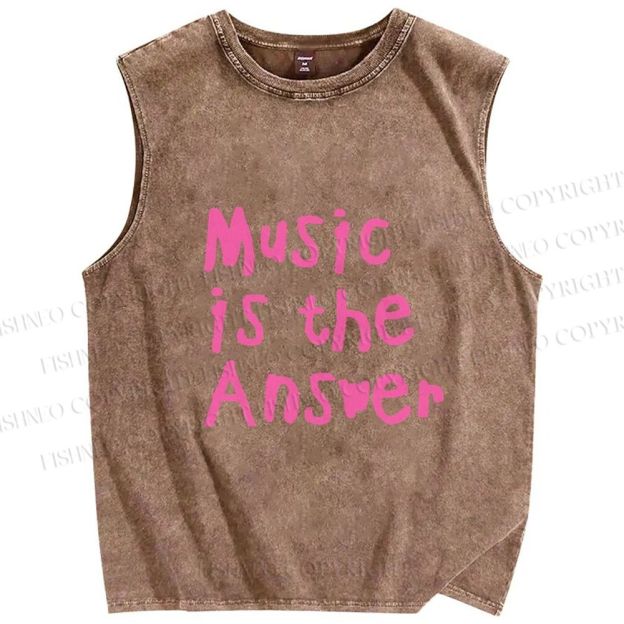 Unisex Music Is the Answer Printed Washed Tank Top
