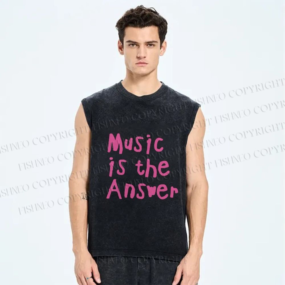 Unisex Music Is the Answer Printed Washed Tank Top