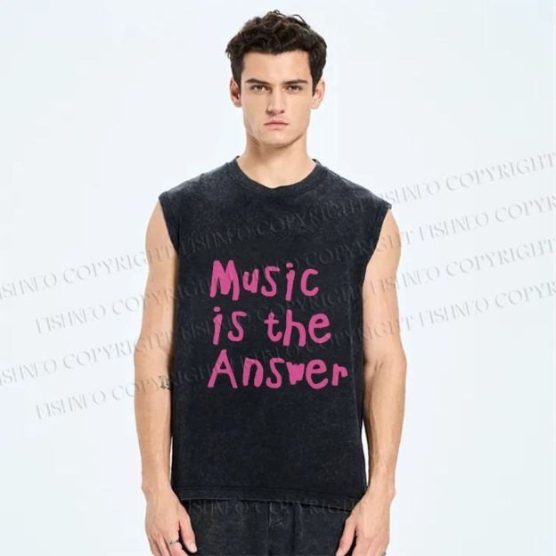 Unisex Music Is the Answer Printed Washed Tank Top