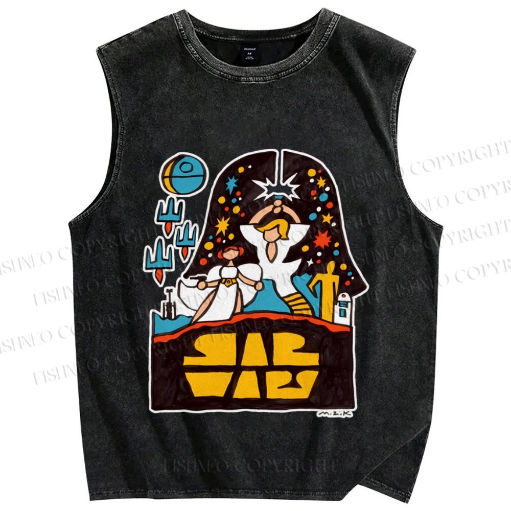 Unisex Star Wars Graffiti Printed Washed Tank Top