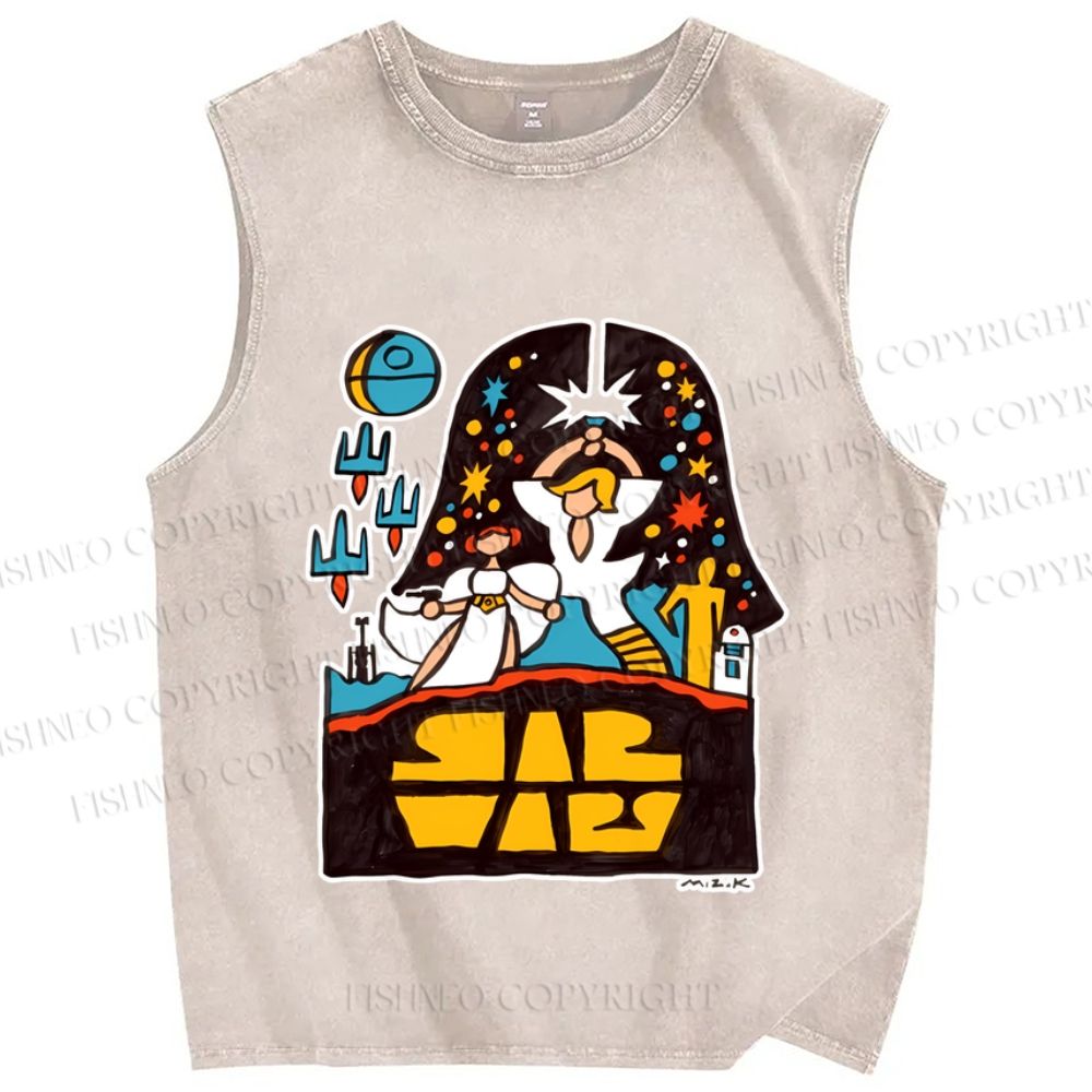 Unisex Star Wars Graffiti Printed Washed Tank Top
