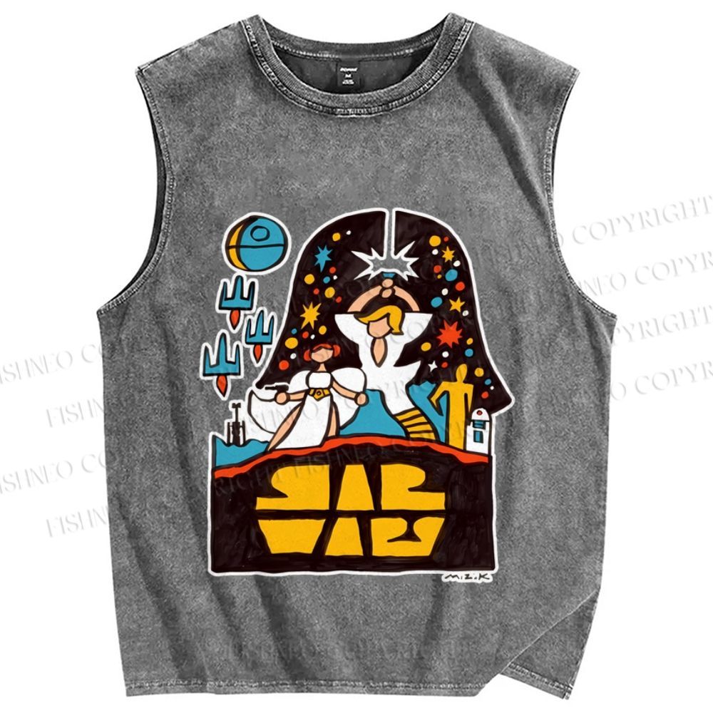 Unisex Star Wars Graffiti Printed Washed Tank Top