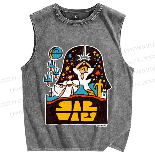 Unisex Star Wars Graffiti Printed Washed Tank Top