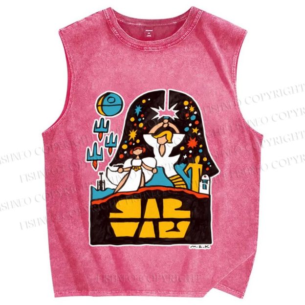 Unisex Star Wars Graffiti Printed Washed Tank Top