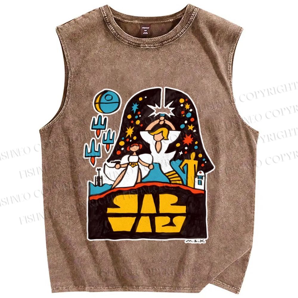 Unisex Star Wars Graffiti Printed Washed Tank Top